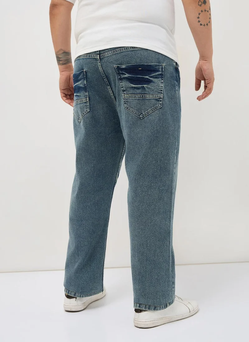 Urbano Fashion  Urbano Plus Men's Ice Blue Regular Fit Heavy Washed Denim Jeans Stretchable for Men | Best Price UAE